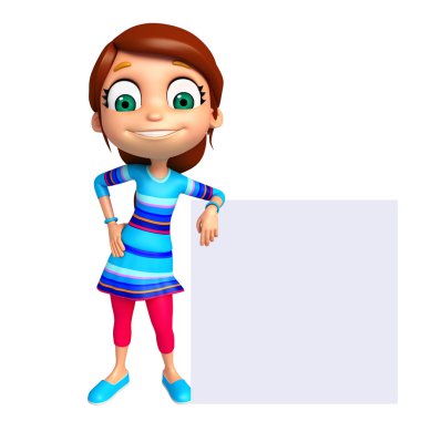3D render, küçük kızla beyaz tahta