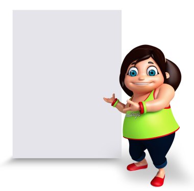 3D render, küçük kızla beyaz tahta