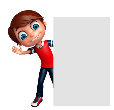 3D render, küçük çocukla beyaz tahta