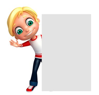 3D render, küçük çocukla beyaz tahta