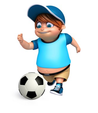 3D render, küçük futbol oynama ile çocuk