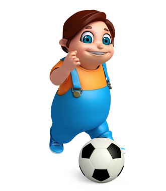 3D render, küçük futbol oynama ile çocuk