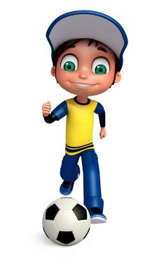 3D render, küçük futbol oynama ile çocuk