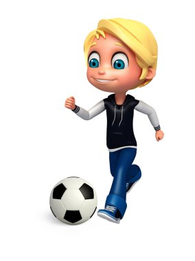 3D render, küçük futbol oynama ile çocuk
