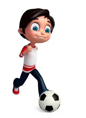 3D render, küçük futbol oynama ile çocuk