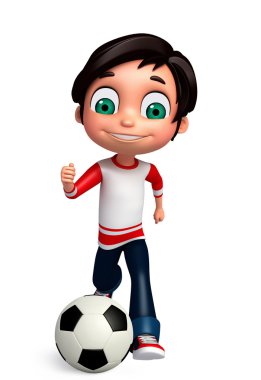 3D render, küçük futbol oynama ile çocuk