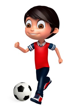 3D render, küçük futbol oynama ile çocuk