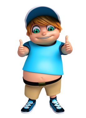 3D render, küçük çocukla thums poz kadar