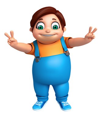 3D render, küçük çocukla zafer pozu