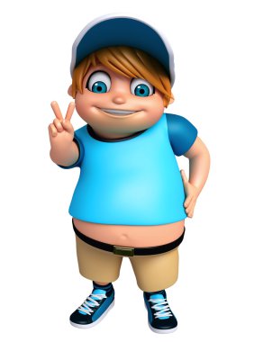 3D render, küçük çocukla zafer pozu