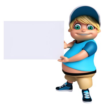 3D render, küçük çocukla beyaz tahta