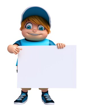 3D render, küçük çocukla beyaz tahta