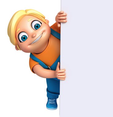 3D render, küçük çocukla beyaz tahta