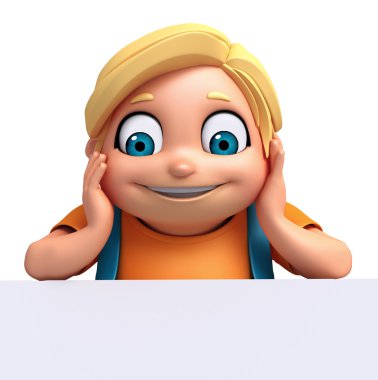 3D render, küçük çocukla beyaz tahta