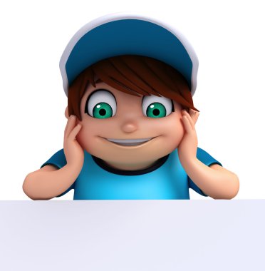 3D render, küçük çocukla beyaz tahta