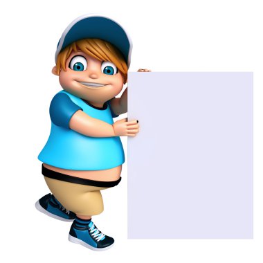 3D render, küçük çocukla beyaz tahta