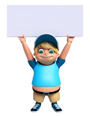 3D render, küçük çocukla beyaz tahta