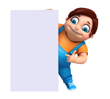 3D render, küçük çocukla beyaz tahta