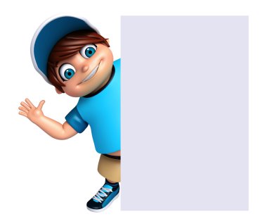 3D render, küçük çocukla beyaz tahta