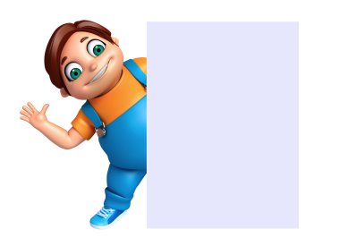 3D render, küçük çocukla beyaz tahta