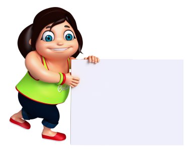 3D render, küçük kızla beyaz tahta