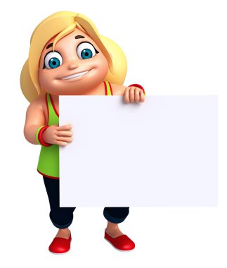 3D render, küçük kızla beyaz tahta