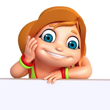 3D render, küçük kızla beyaz tahta