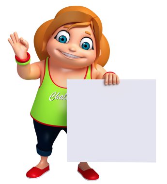 3D render, küçük kızla beyaz tahta