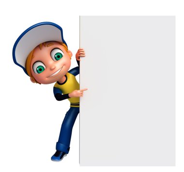 3D render, küçük çocukla beyaz tahta