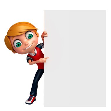 3D render, küçük çocukla beyaz tahta