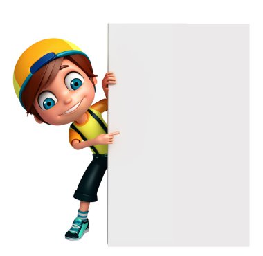 3D render, küçük çocukla beyaz tahta