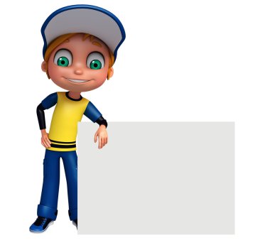 3D render, küçük çocukla beyaz tahta