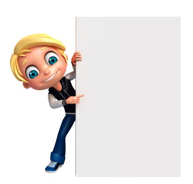 3D render, küçük çocukla beyaz tahta