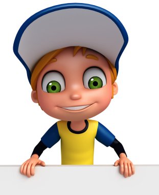 3D render, küçük çocukla beyaz tahta