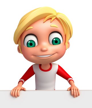 3D render, küçük çocukla beyaz tahta