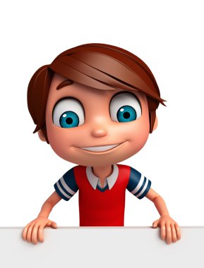 3D render, küçük çocukla beyaz tahta