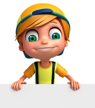 3D render, küçük çocukla beyaz tahta