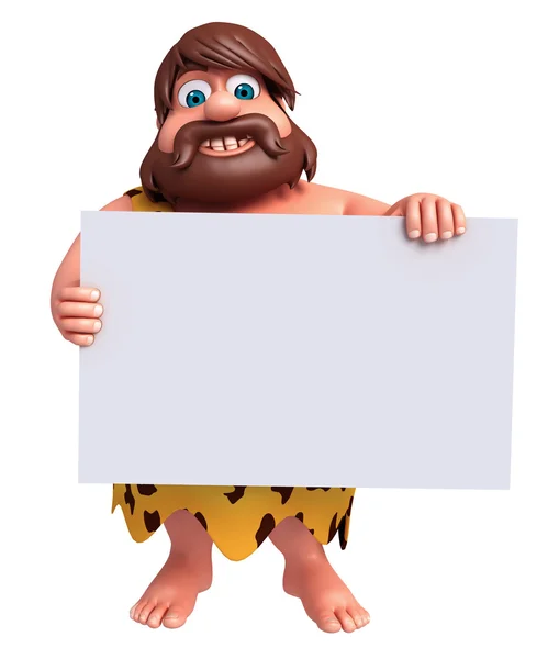 Cartoon caveman med en vit tavla — Stockfoto