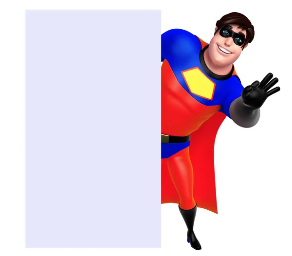 Ilustración 3D del superhéroe con pizarra blanca —  Fotos de Stock