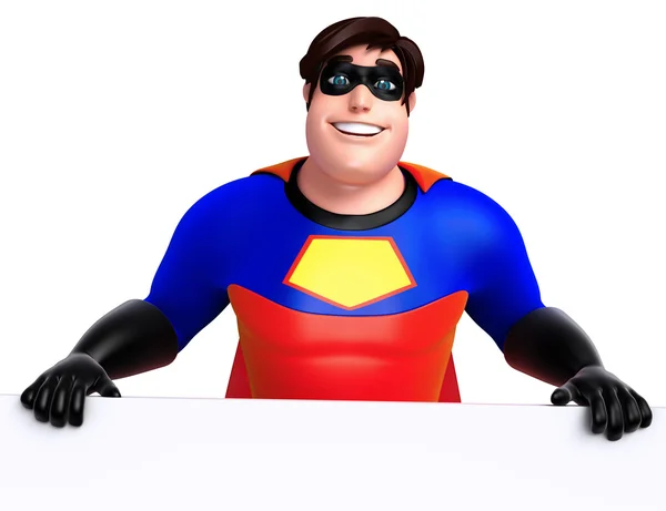 3D ilustração renderizada de super-herói com placa branca — Fotografia de Stock