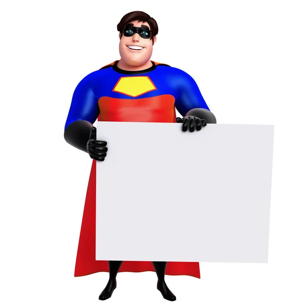 3D Rendered illustratie van superheld met white-board — Stockfoto