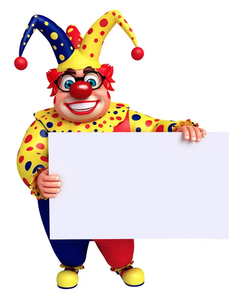 Happy clown met white-board — Stockfoto