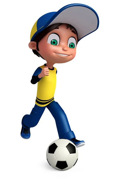3D göra av liten pojke med att spela fotboll — Stockfoto