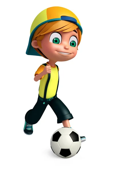 3D Render Little Boy pelaa jalkapalloa — kuvapankkivalokuva