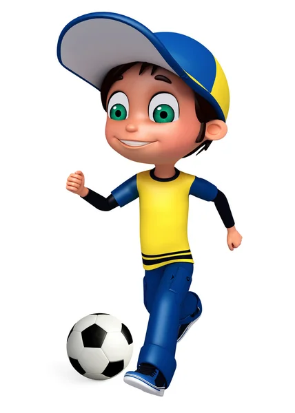 3D Render of Little Boy with playing football — Stock Photo, Image