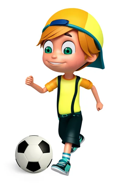 3D Render of Little Boy with playing football — Stock Photo, Image