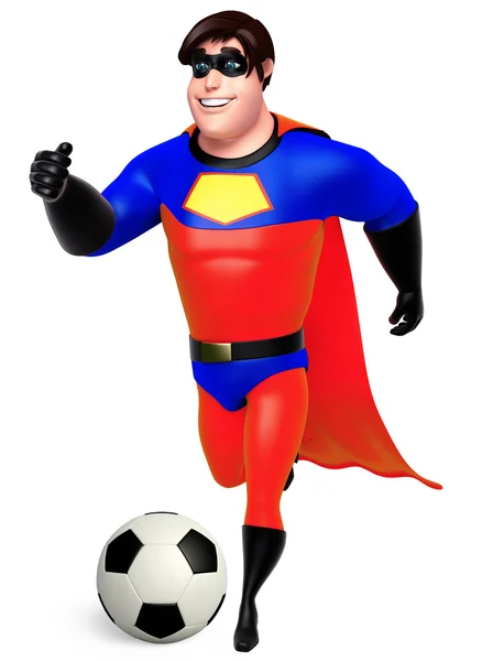 3D Rendered illustration of superhero with football — Stock Photo, Image