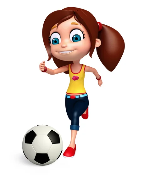 3D Render of Little Girl com jogar futebol — Fotografia de Stock