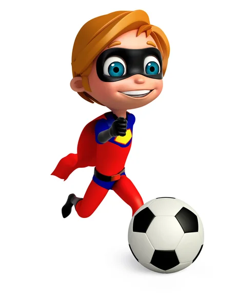 Leuke jongen / meisje als een superboy met voetbal — Stockfoto