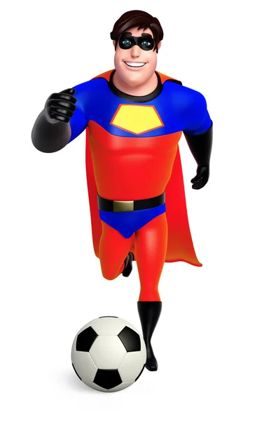 3D Rendered illustration of superhero with football — Stock Photo, Image